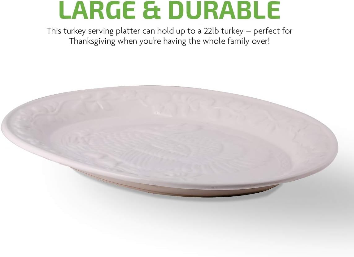 HSHQING Ceramic Turkey Platter Set, 17 Inch with Baster Injector, White Red