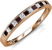 Princess Cut Red Garnet Diamond 3/4 ctw 13 Stone Channel Set Women Wedding Band Stackable 14K Gold