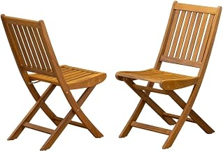 Outdoor Dining Chairs Set of 2 with Slatted Back, Oil Finish, Durable Wood Construction, Comfortable Seating for Patio and Garden