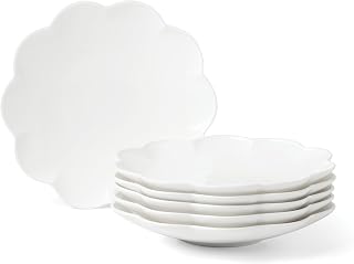 Lenox Studio 1414 Scallop Accent Plates Set For 6 | Ceramic Plates | Bone China | Microwave Safe | Dishwasher Safe | White | Plate Set | Dinnerware Sets | Dishes | Dish Set