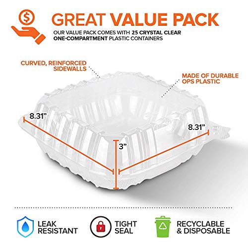 Stock Your Home 8" x 8" - 25 Count / Clear / 1 Clamshell Take Out Containers