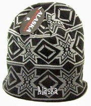 Alaska Beanie Hat Skull Black Diamond Snowflake Knit Stocking Hat