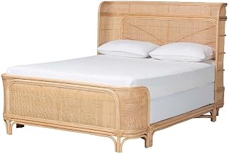 bali & pari Fiore Natural Rattan Bed Frame Handwoven Wicker Headboard Queen