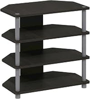 Furnifact Espresso Easy Assembly 4-Tier Petite TV Stand, Durable Composite Wood Construction, Space-Saving Design, Modern Style for Living Room