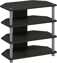 Furnifact Espresso Easy Assembly 4-Tier Petite TV Stand, Durable Composite Wood Construction, Space-Saving Design, Modern Style for Living Room