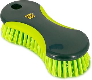 Pine-Sol Heavy Duty Scrub Brush – Multipurpose Cleaning Tool for Floors, Tubs, Sinks | Soft Comfort Grip with Flexible Stiff Bristles, Yellow, Green