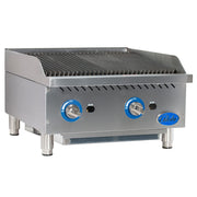 Food Equipment Countertop 24" S/S Radiant Gas Charbroiler by Globe – 24 x 20 inches, 18/10 Steel, Stainless-Steel, Model GCB24G-SR