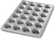 Chicago Metallic Mini Crown Muffin Pan, 14-1/16" x 20-11/16" overall | 14-1/16" x 20-11/16" overall, makes (24) 2-3/4" dia. muffins, 3 oz. capacity each, wire in rim, hand wash recommended