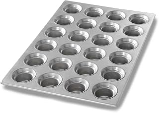 Chicago Metallic Mini Crown Muffin Pan, 14-1/16" x 20-11/16" overall | 14-1/16" x 20-11/16" overall, makes (24) 2-3/4" dia. muffins, 3 oz. capacity each, wire in rim, hand wash recommended