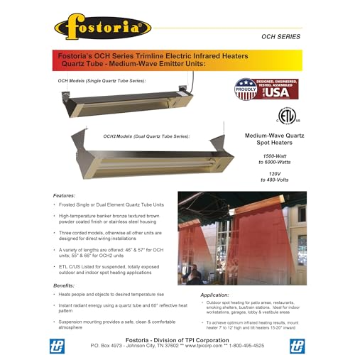 Fostoria 57 x 6 x 6.5 inches / 480V / Direct Wire / Stainless Steel Heaters & Accessories