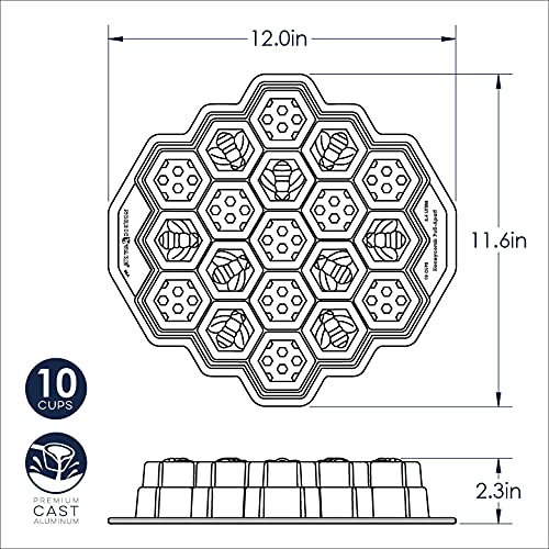 Honeycomb Pull Apart Baking Tray by Nordic Ware – 10 Cup Capacity, Aluminum, Gold, Model 85493AEU