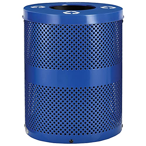 Thermoplastic Perforated Recycling Receptacle w/Flat Lid by Global Industrial – 32.0 gallons, Steel, Blue, Model 261959BL