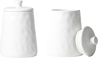 10 Strawberry Street Artisan Angular White Ceramic Kitchen Canister Set, Food Storage Containers for Countertop, Set of 2 (Medium)