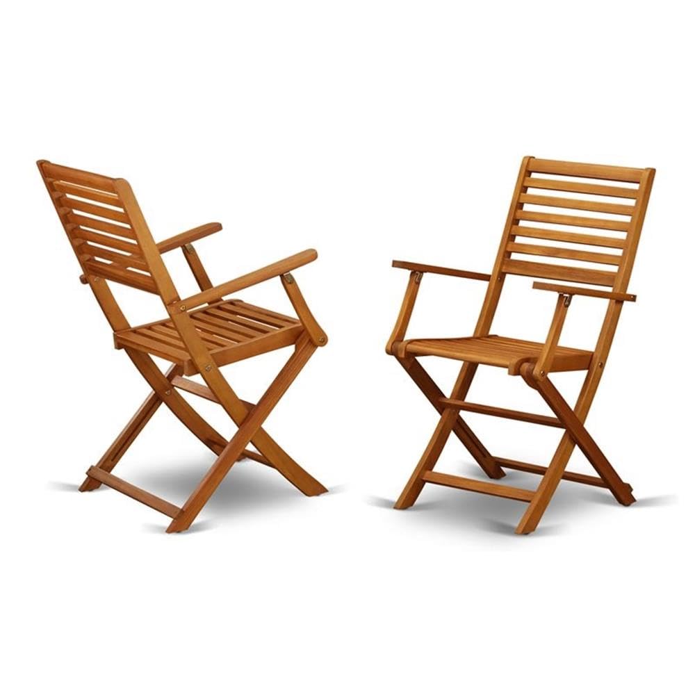 Beasley Folding Patio Dining Chairs With Arm Rest - Acacia Wood by East West Furniture – Set of 2, Wood, Natural Oil, Pack of 2, Model BBSCANA