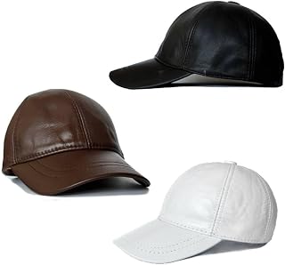 3 Pack Leather Caps Genuine Lambskin Leather Hat Sports Visor Adjustable Strap