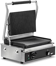 120-volt single panini sandwich grill with cast-iron grooved plates and NEMA 5-15P Plug