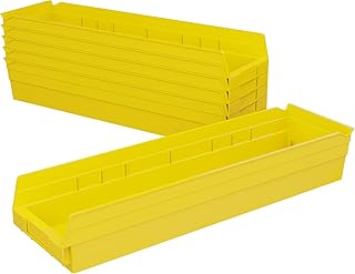 Akro-Mils 30164 Heavy Duty Plastic Shelf Bins, 24"x 6.5"x 4", Yellow, 6-Pk
