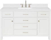 ARIEL Bristol 54 in. Single Rectangle Sink Bathroom Vanity with Carrara White Quartz Countertop 1.5 Edge in White