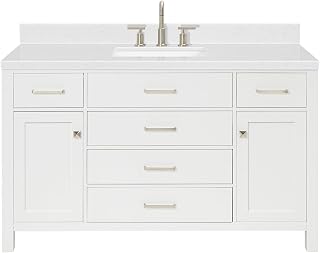 ARIEL Bristol 54 in. Single Rectangle Sink Bathroom Vanity with Carrara White Quartz Countertop 1.5 Edge in White