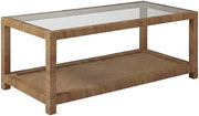 Starlight Canyon Home Wrapped Split Rattan Cocktail Table with Glass Top, Open-Shelf Wicker Coffee Table for Living Room and Sunroom