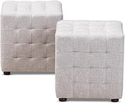 Baxton Studio Elladio Modern and Contemporary Greyish Beige Fabric Upholstered 2-Piece Tufted Cube Ottoman Set