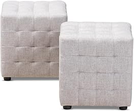 Baxton Studio Elladio Modern and Contemporary Greyish Beige Fabric Upholstered 2-Piece Tufted Cube Ottoman Set