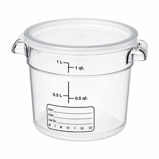 1 Qt Round Polycarbonate Food Storage Container with Lid by Glownary – 1 Quart, Polycarbonate (PC), Clear, Pack of 12, Model 247rcl1kt12