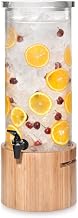 Rosseto LD126 Acrylic Round Beverage Dispenser with Natural Bamboo Base, 3-Gallon Capacity, 10.87" Length x 8.87" Width x 23.6" Height