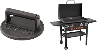 Cuisinart Smashed Burger Press, Cast Iron CISB-111 & Blackstone 1883 Original 28” Griddle with Integrated Protective Hood and Counter Height Side Shelves, Powder Coated Steel, Black