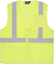 ERB 61647 S363P Class 2 Economy Mesh Safety Vest with Pockets, Lime, Medium