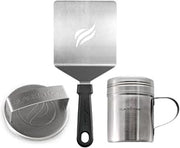 BLACKSTONE 5024 Professional Hamburger Kit | Stainless Steel Burger Press, Spice Dredge, and Hamburger Spatula with Heat-Resistant Handle, Dishwasher Safe