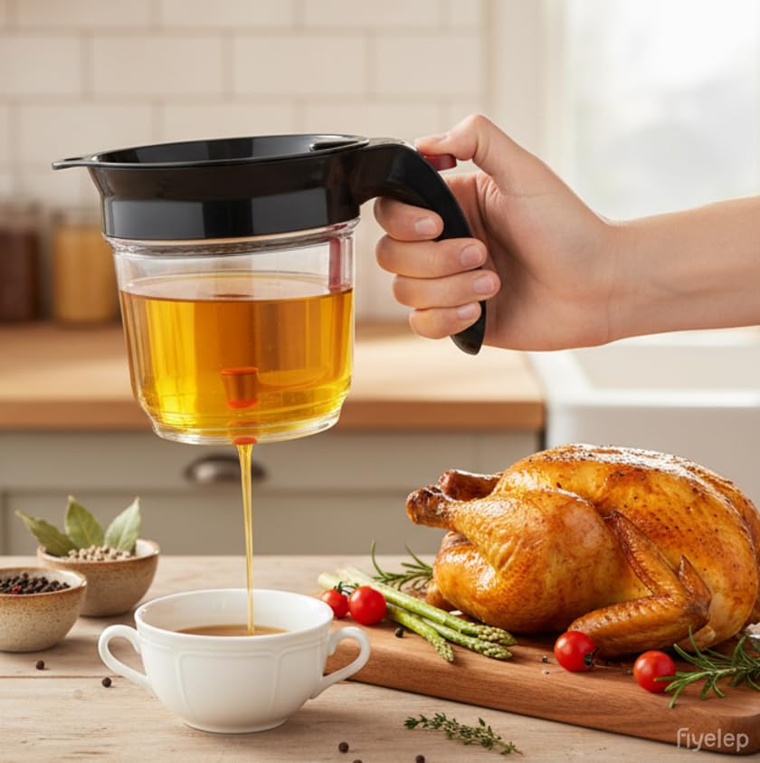Generic Fat Separator, 4 Cup Bottom Release Strainer, Black