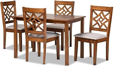 Nicolette Modern and Contemporary Grey Fabric and Walnut Brown Finished Wood 5-PIECE DI
