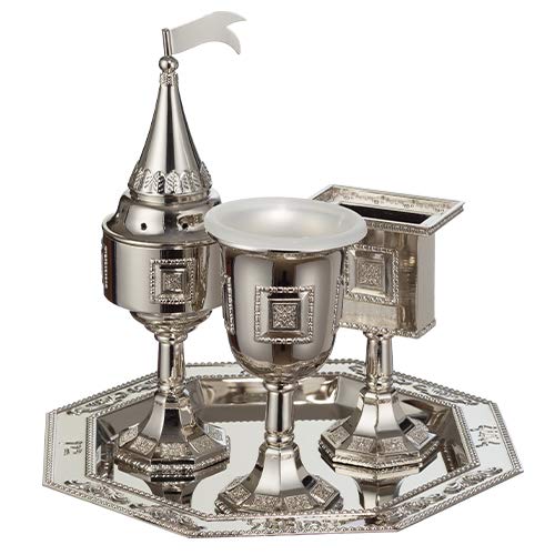 Masoret Nickel Havdalah Set, 4 Piece with Jerusalem Theme