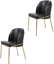 Vegan Leather-Upholstered Dining Chairs Set of by Starlight Canyon Home – Faux Leather, Black Vegan Leather/Gold, Pack of 2