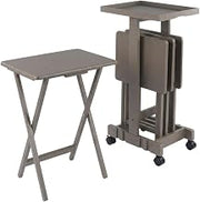 Furnifact Oyster Gray 5-Piece Snack Table Set with Removable Serving Tray, Transitional Style, Compact Foldable Design for Versatile Use