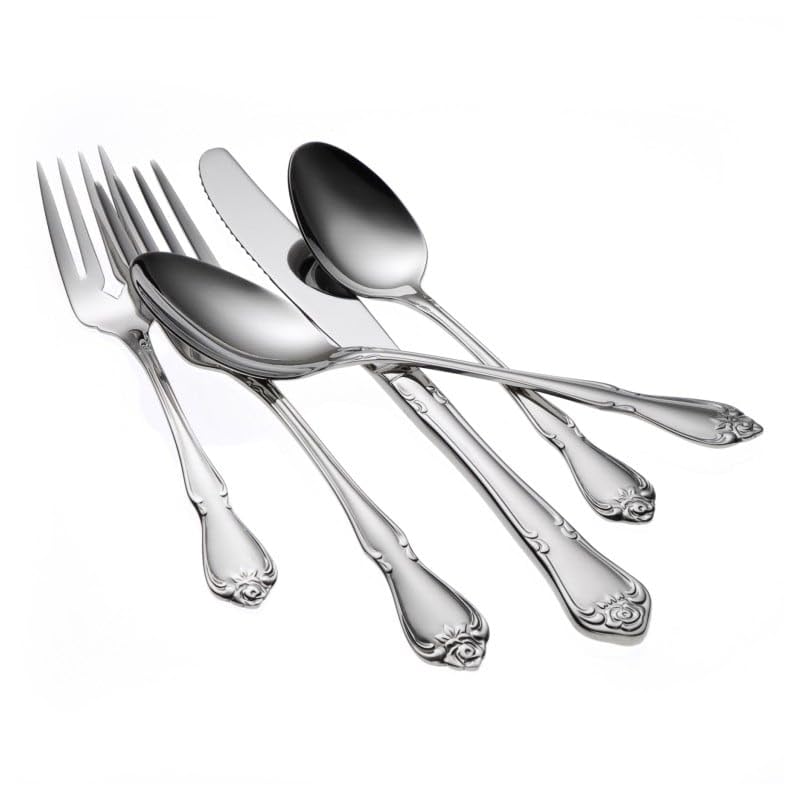 Arbor Rose S/S 7-3/8" Dinner Fork by Oneida – 7-3/8", Stainless Steel, Silver, Pack of 12, Model 2552FRSF