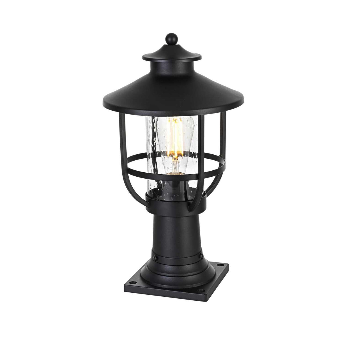 Janney One Light Outdoor Post Mount Black by Lighting Design – 12", Iron, Black, Model OD314P17BK