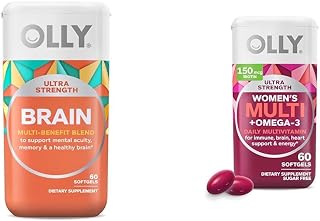 OLLY Ultra Strength Brain Softgels, Nootropic, Supports Healthy Brain Function, Memory, Focus & Ultra Women's Multi Softgels, Overall Health and Immune Support, Omega-3s, Iron, Vitamins A, D