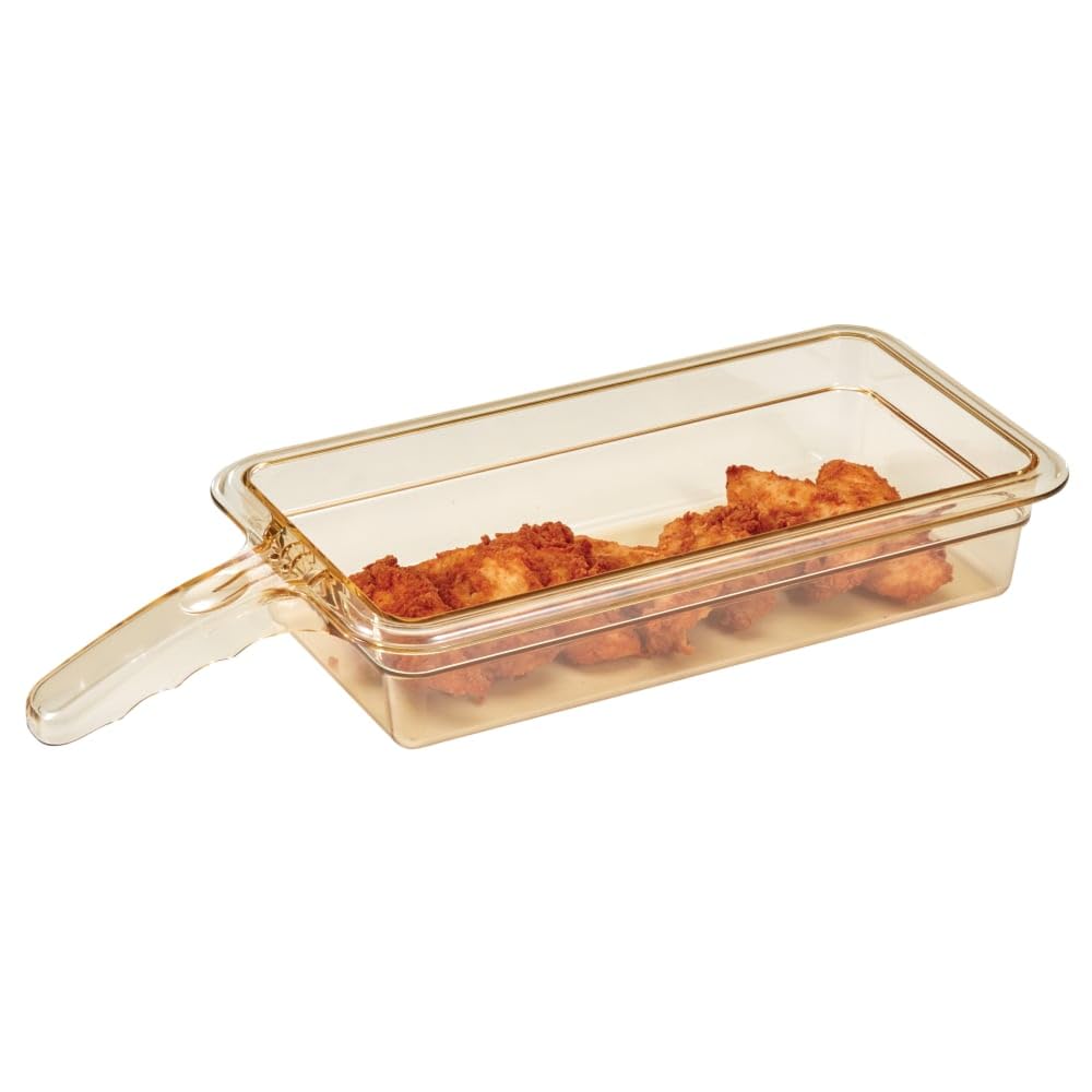 Food Pan 1/3 X 2" Single Handle H-Pan Amber Case of by Cambro – 65mm x 325mm x 176mm, 2.4 liters, Stainless Steel, Amber, Pack of 6