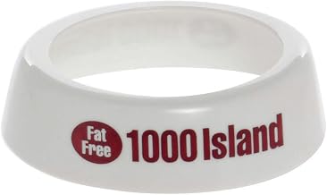 TableCraft CM18 Dispenser ID Collar, "Fat Free 1000 Island", fits Model Numbers 483 & 484, White Dishwasher Safe, Plastic Collar, Maroon Print, Made in USA, 1 Each