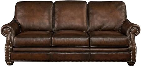 Starlight Canyon Home Top-Grain Leather Sofa with Fixed Arms and Dark Walnut Frame, Genuine Leather Couch for Living Room Furniture, Brown