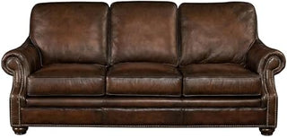 Starlight Canyon Home Top-Grain Leather Sofa with Fixed Arms and Dark Walnut Frame, Genuine Leather Couch for Living Room Furniture, Brown