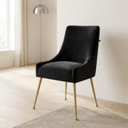Velvet-Upholstered Side Chair with Gold Legs by Starlight Canyon Home – Velvet, Black