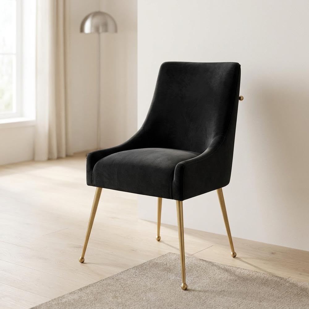 Velvet-Upholstered Side Chair with Gold Legs by Starlight Canyon Home – Velvet, Black