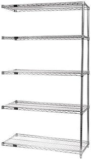 QUANTUM STORAGE SYSTEMS AD54-3672S-5 Wire Shelves Add-On Kit for WR54-3672S-5 Stainless Steel 5 Shelves 54" H x 72" W x 36" D