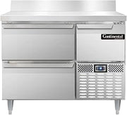 DLRA43-SS-BS-D Designer Line Refrigerated Base Worktop Unit, 43" W, Full Stainless, Backsplash & Two Drawers
