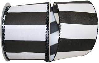Reliant Ribbon Railroad Stripe Wide Wired Edge Rd Ribbon, 2-1/2 Inch X 10 Yards, Black/white