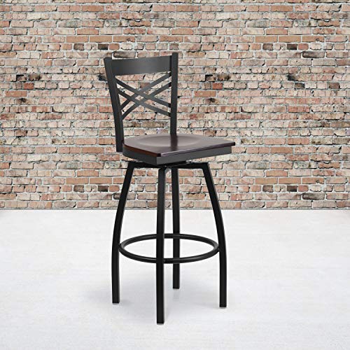 Flash Furniture Walnut Wood Seat/Black Metal Frame / 2 Pack / 1 Barstools