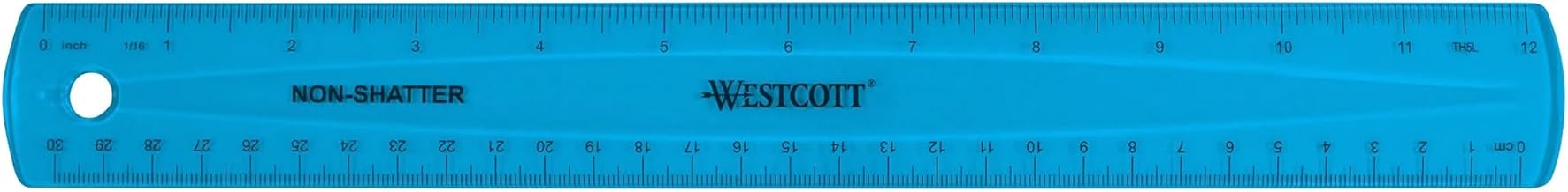 Westcott Shatterproof Ruler, 12-Inch, Blue, 16010